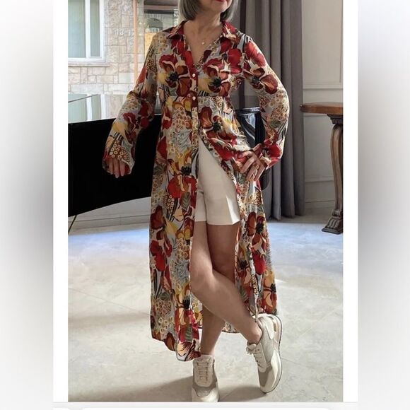 ZARA TROPICAL PRINT SATIN EFFECT DRESS - Picture 4 of 8